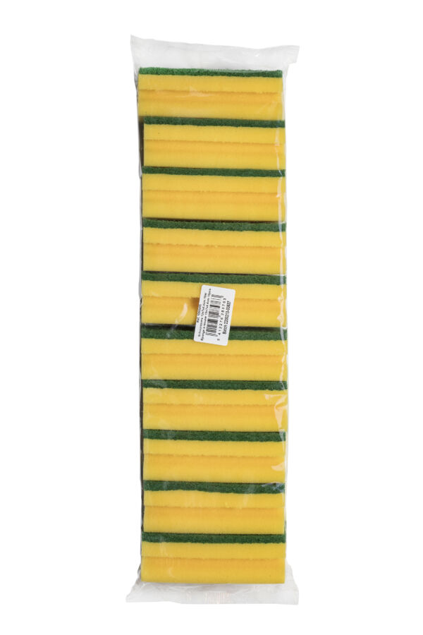 Schuurspons met grip 13x7x4x4cm geel/groen, 10 stuks