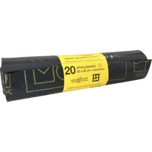 Afvalzak met sluitkoord, ldpe non-komo 60x80 grijs