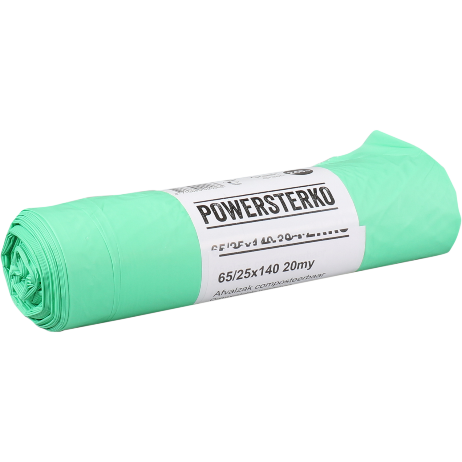 Powersterko compost afvalzak groen 20my, 65 / 25 x 140cm, doos a 10 rollen.