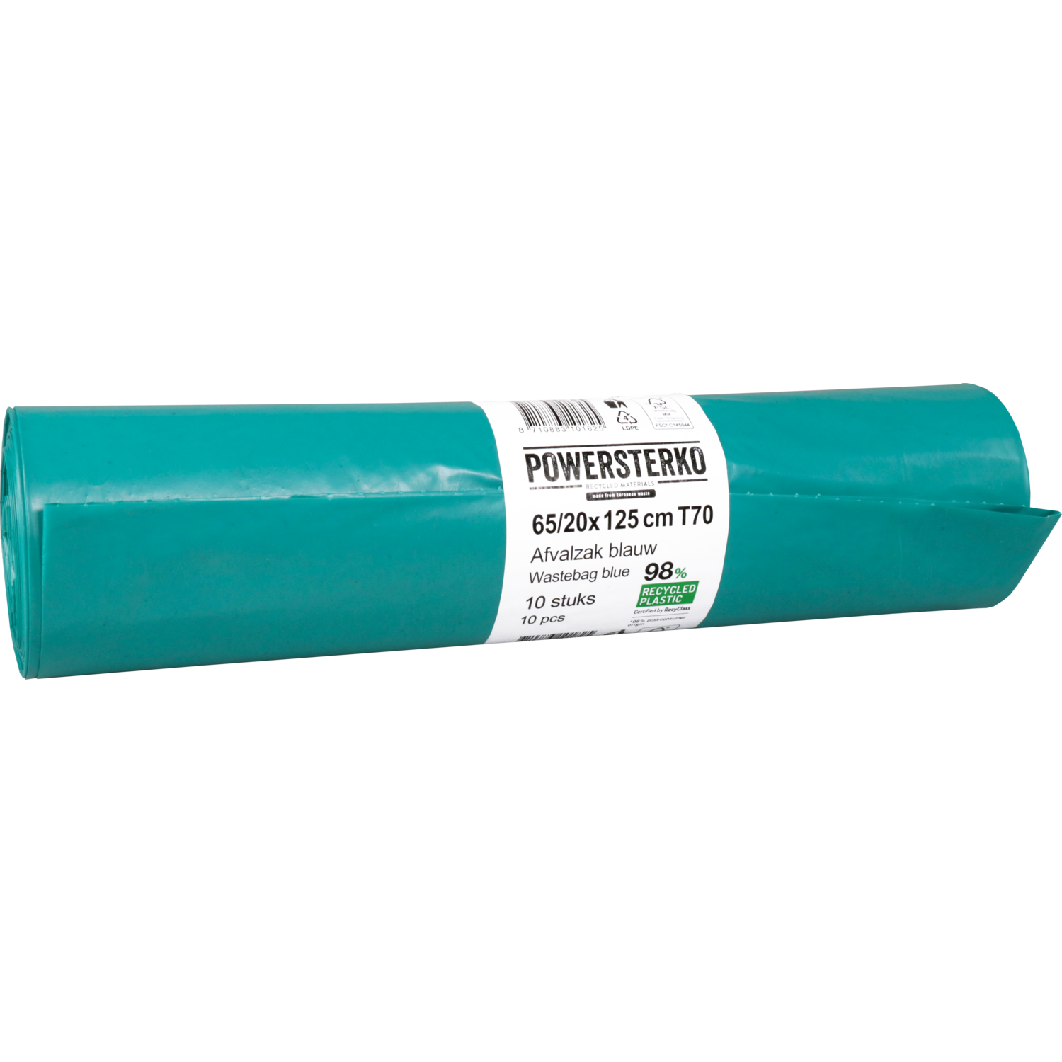 Powersterko recy afvalzak blauw T70 65 / 20 x 125 cm - rol (10)