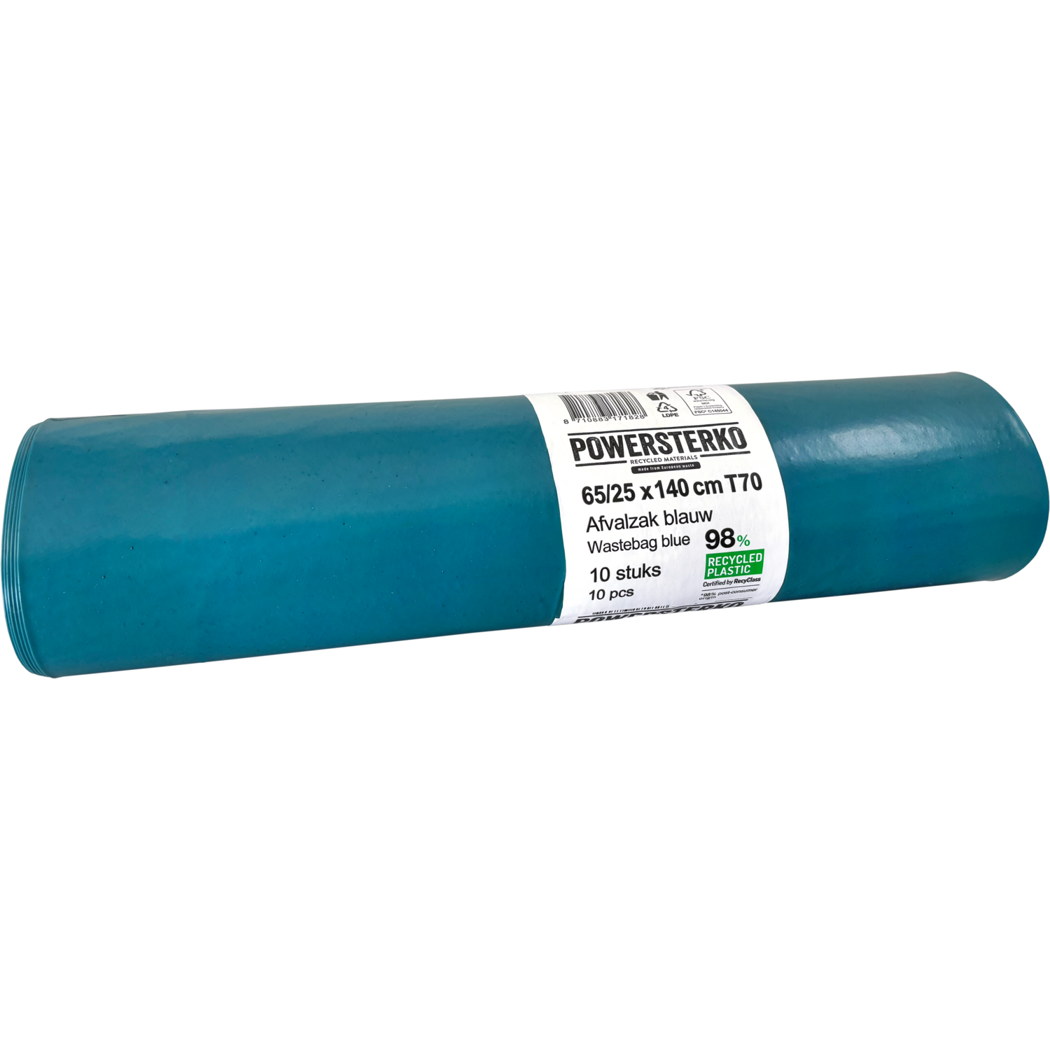 Powersterko recy afvalzak blauw T70 65 / 25 x 140 cm (kliko)