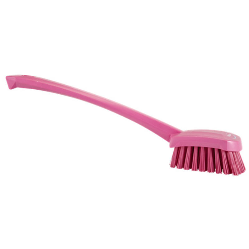 Vikan Hygiene afwasborstel met lange steel, roze, harde vezels, 415mm