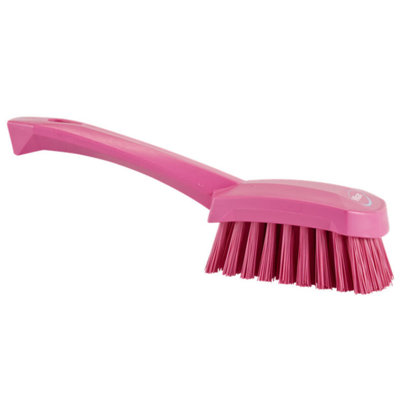 Vikan Hygiene afwasborstel met korte steel, roze, harde vezels, 270mm