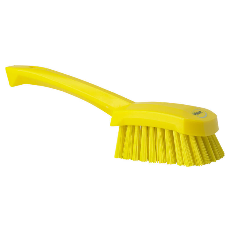 Vikan Hygiene afwasborstel met korte steel, geel, harde vezels, 270mm
