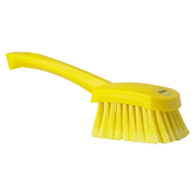 Vikan Hygiene afwasborstel met korte steel, geel, zachte splitvezels, 270mm