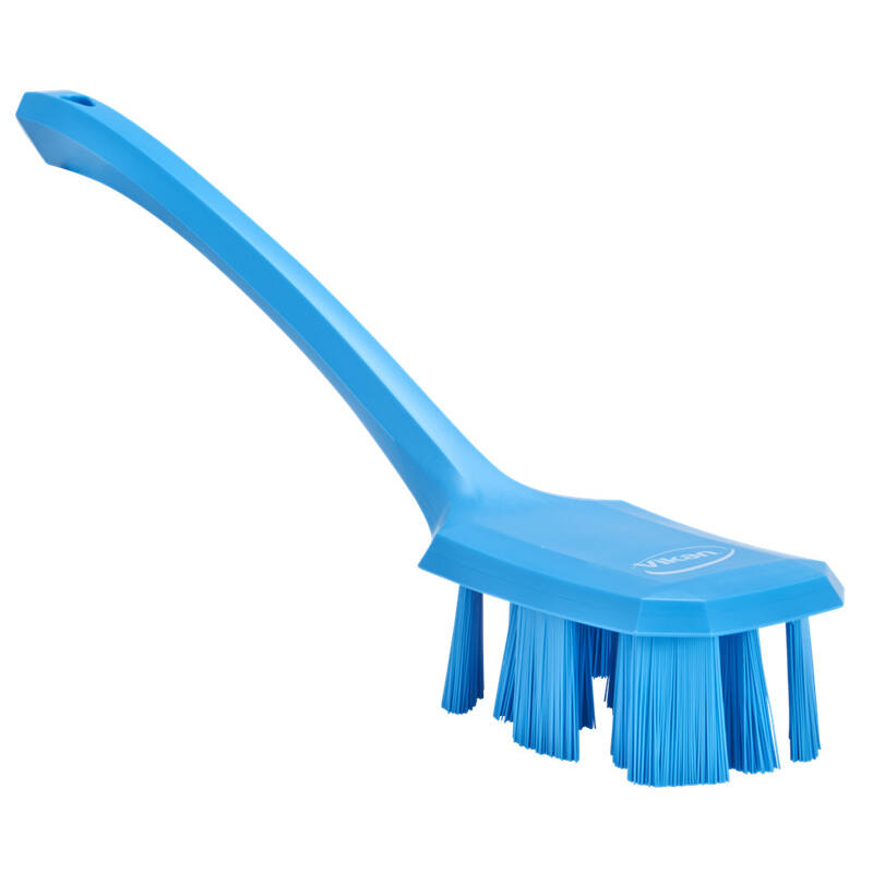 Vikan UST afwasborstel met lange steel, blauw, harde vezels, 395mm