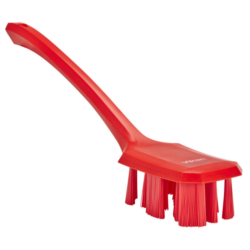Vikan UST afwasborstel met lange steel, rood, harde vezels, 395mm