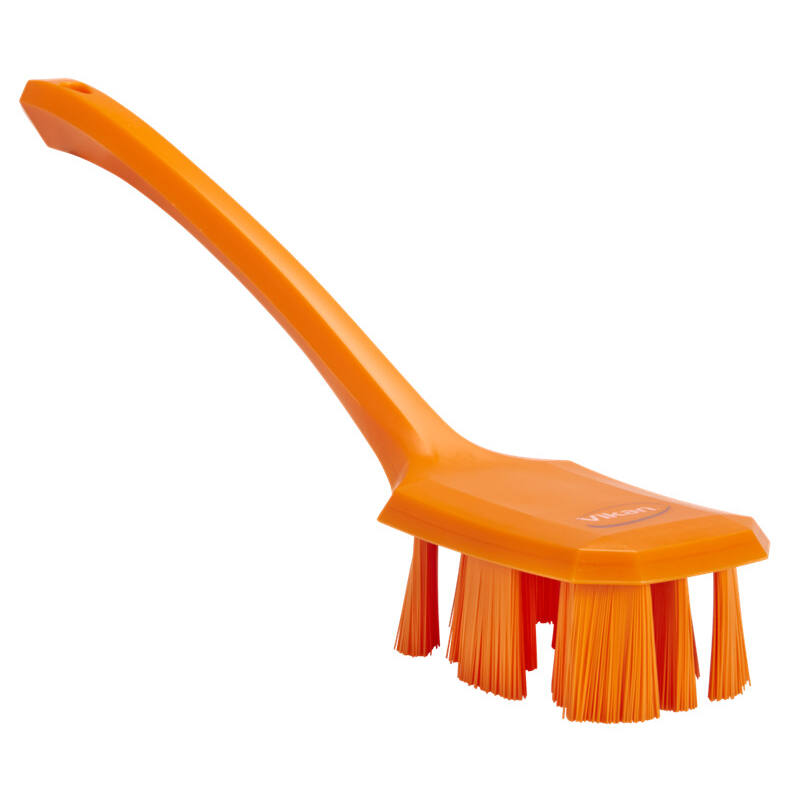 Vikan UST afwasborstel met lange steel, oranje, harde vezels, 395mm