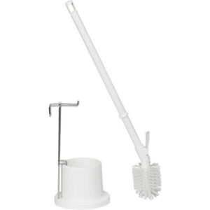 Vikan Hygiene toiletborstel met houder en muurbeugel, 720mm, wit, medium vezels