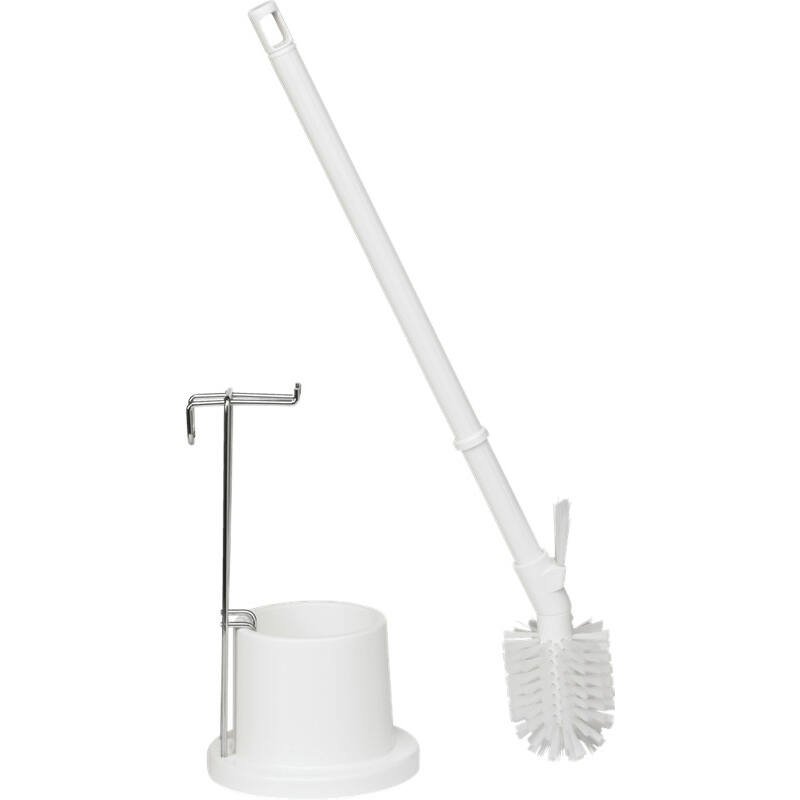 Vikan Hygiene toiletborstel met houder en muurbeugel, 720mm, wit, medium vezels