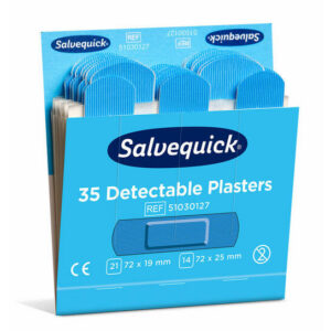 Salvequick Blue Detectable 35 pleisters op kaart (72x19mm en 72x25mm) 6st/doos