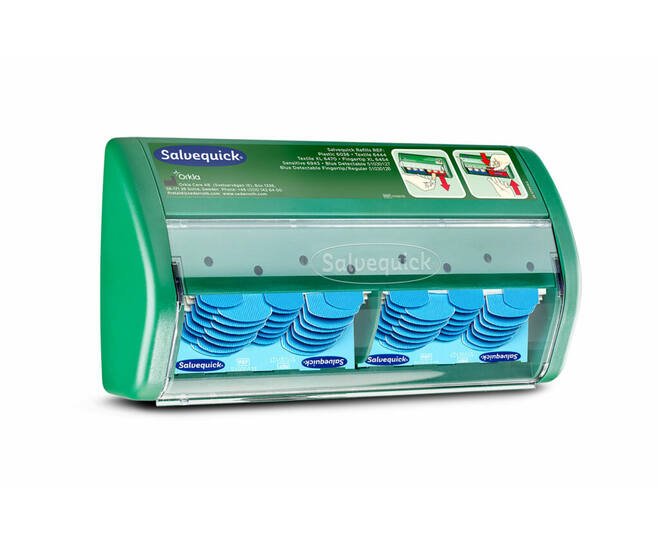 Salvequick Blue Detectable pleisterautomaat inclusief 2 kaarten van 35 pleisters p/st