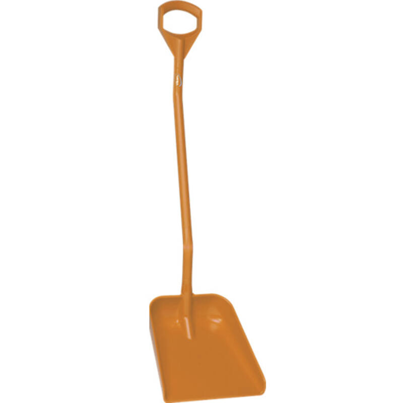Vikan Hygiene schep, oranje, ergonomische steel 1310mm, groot blad 380x340mm