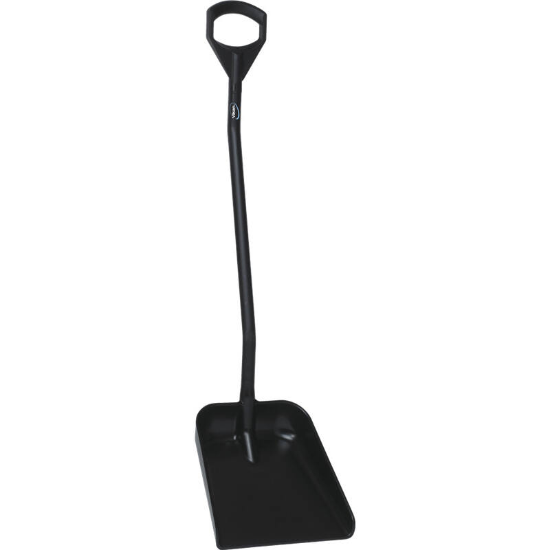 Vikan Hygiene schep, zwart, ergonomische steel 1310mm, groot blad 380x340mm