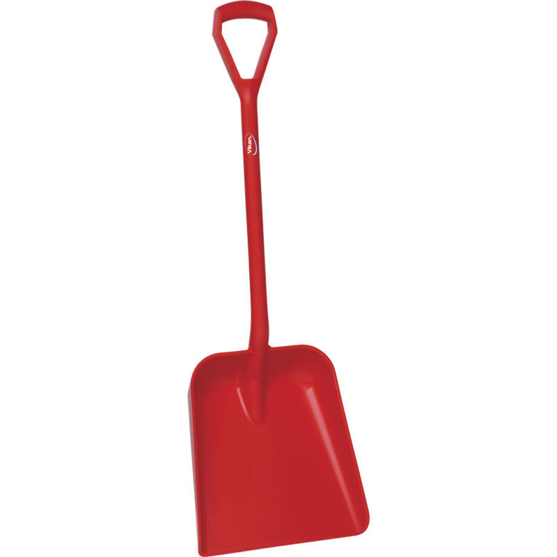 Vikan Hygiene schep, rood, rechte steel 1035mm, groot blad 379x345mm