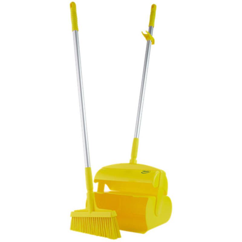 Vikan Hygiene combinatieset stofblik met veger, lange steel, geel, gesloten, 1170mm