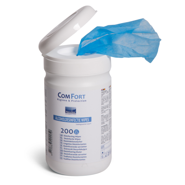 Desinfectie wipes blauw 13 x 13 cm - bus (200) - ComFort