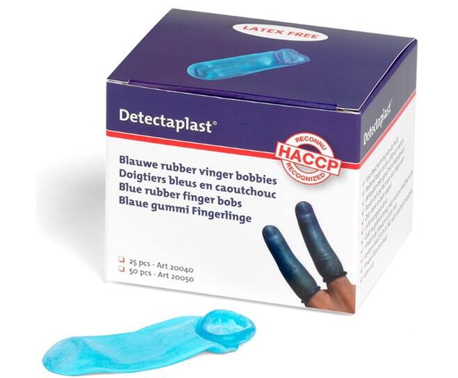 Visueel dtecteerbare blauwe vingercondoom, 50 stuks