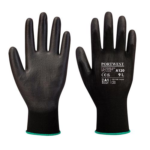 Portwest A120 PU Palm Handschoen zwart Maat XL