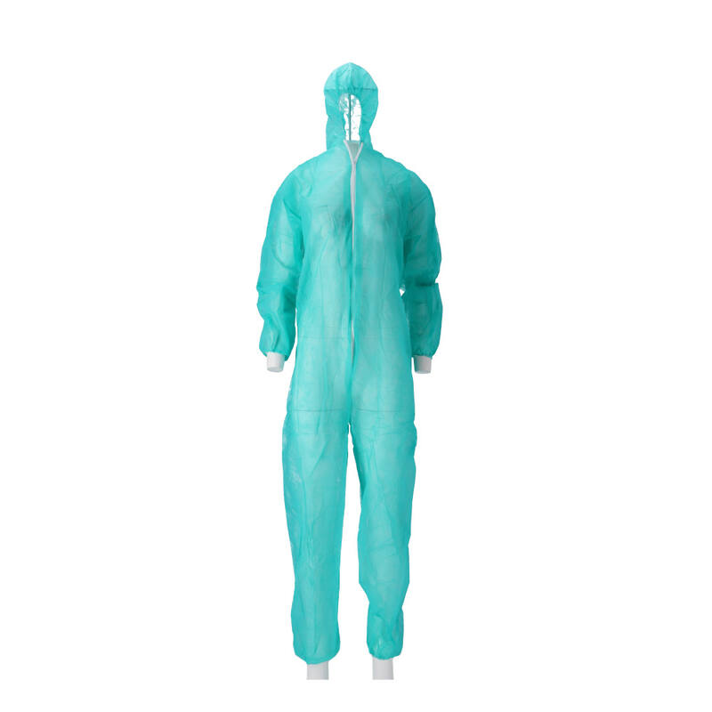 Coverall+rits met kap, maat 2XL, groen, 40gr, 50 stuks