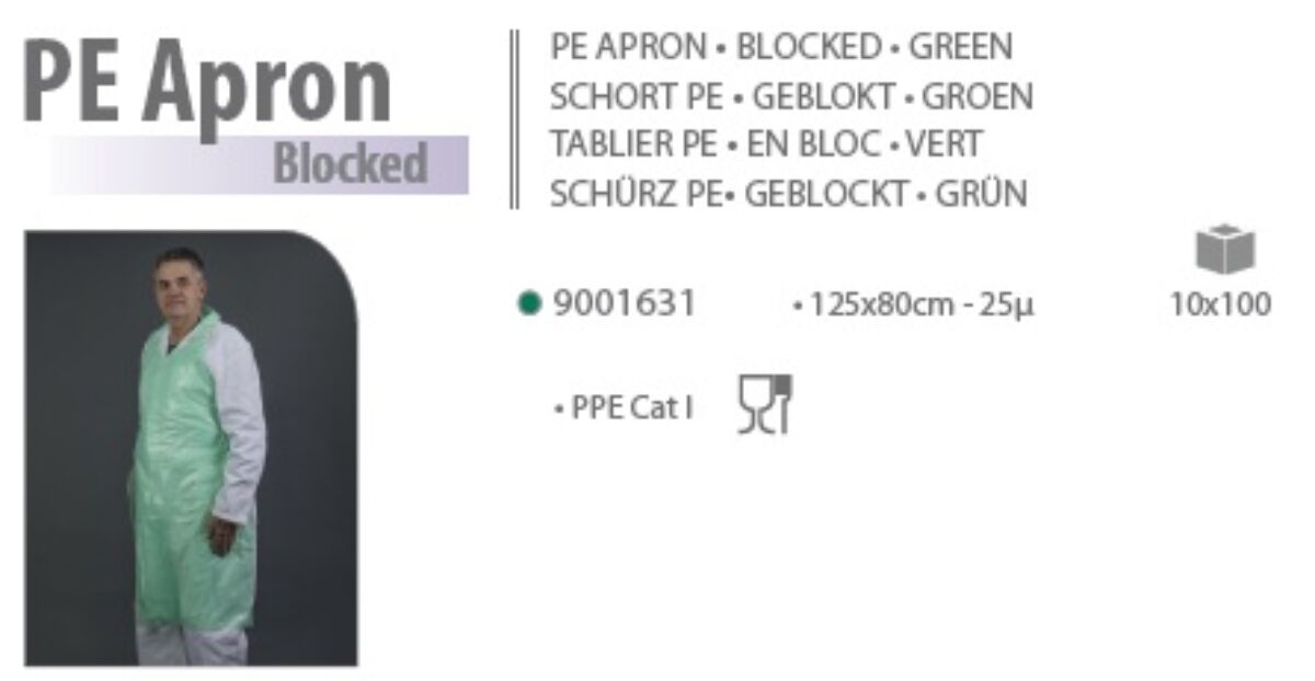 PE schort 80x125+3cm groen 25µ gewafeld 100st/blok