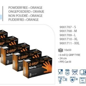 Nitril handschoenen oranje ongepoederd Q Grip Tyre 10x50st. HY@PRO