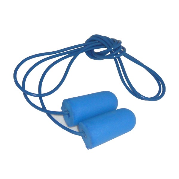 Oordoppen foam, metaal detectable, blauw met koord, 200 stuks