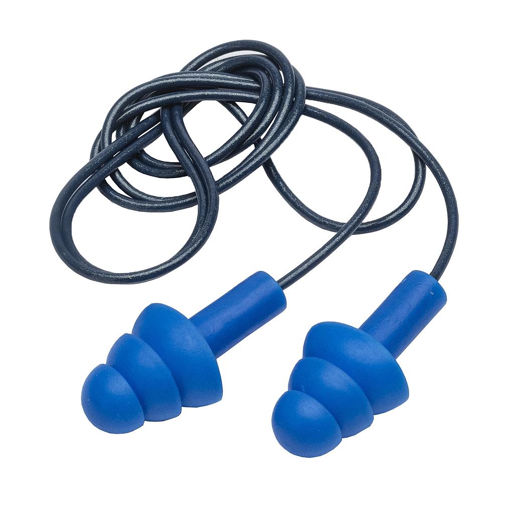 Oordop TPR blauw treeshape, FULL metal detecteerbaar met koord 200 stuks