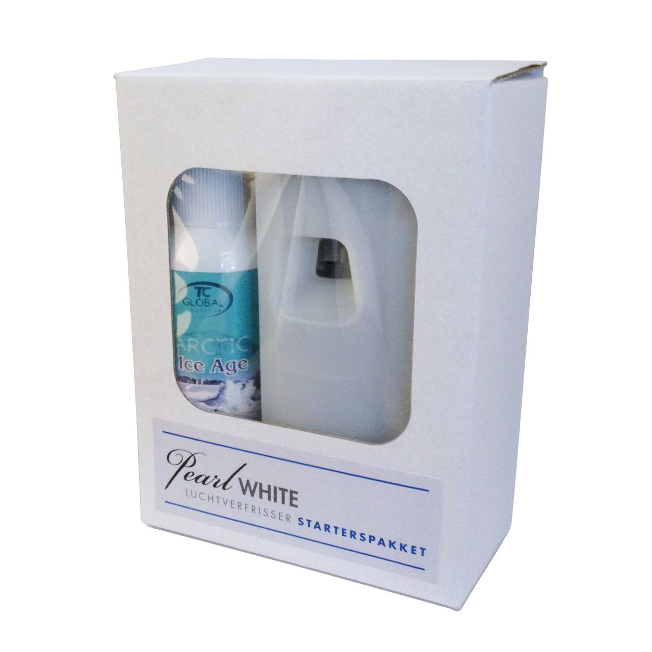 Pearl white luchtverfrisser starterpak 1 x disp.- 1 x refill ice age,2 x batt.c