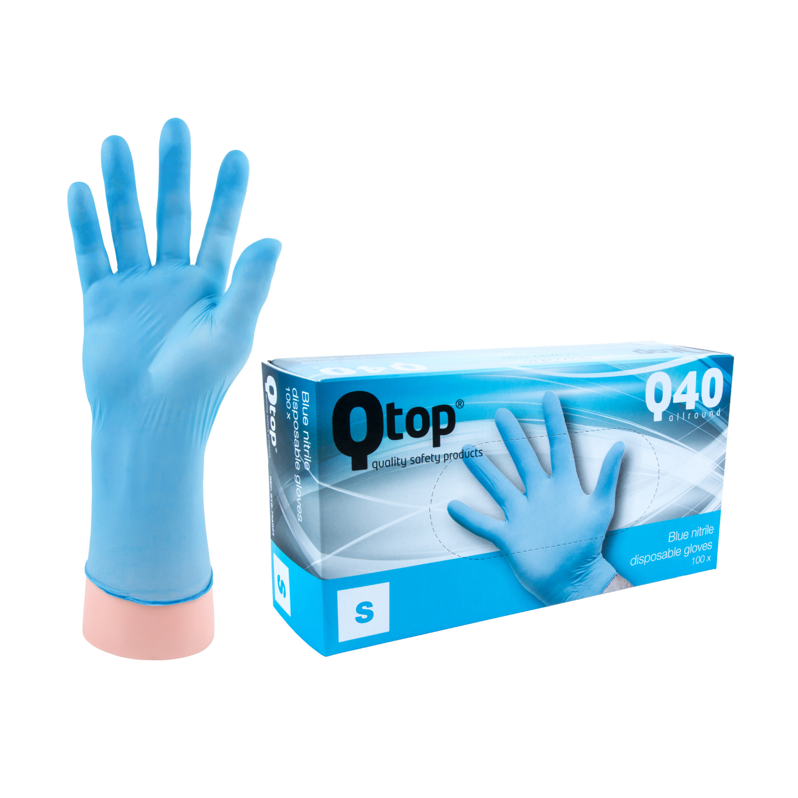 Q-TOP® Q40 handschoen nitril 4gr blauw S Doos 10 x 100st Allround ongepoederd