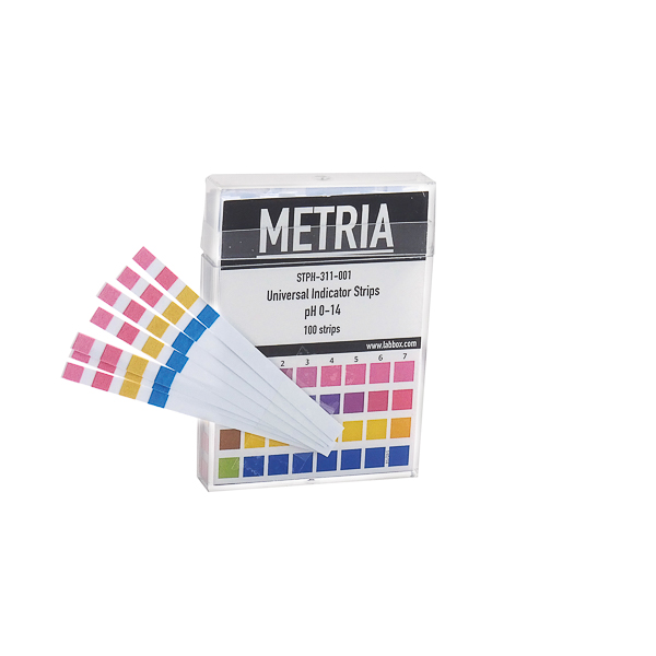 pH indicator strips with 4 pads, pH 0,0 - pH 14,0, Interval: 1 pH, 100 strips/pack
