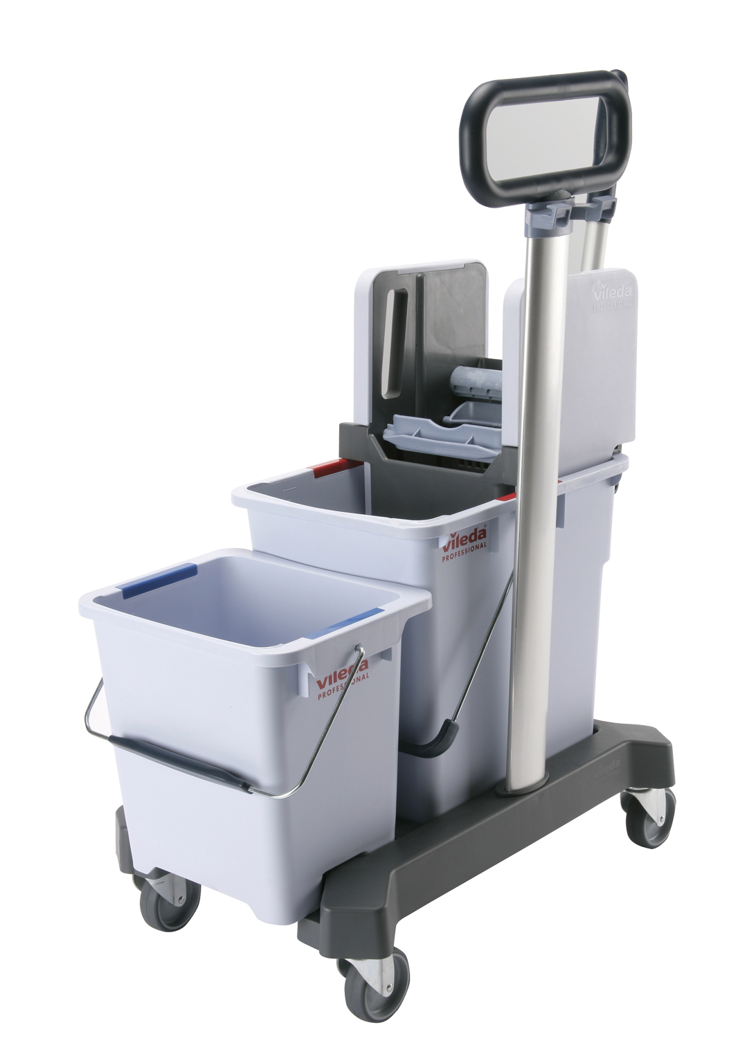 Vileda Dubbele emmerkit met verticale pers - 25l emmer, 8l emmer, verticale pers, chassis, duwbeugel.