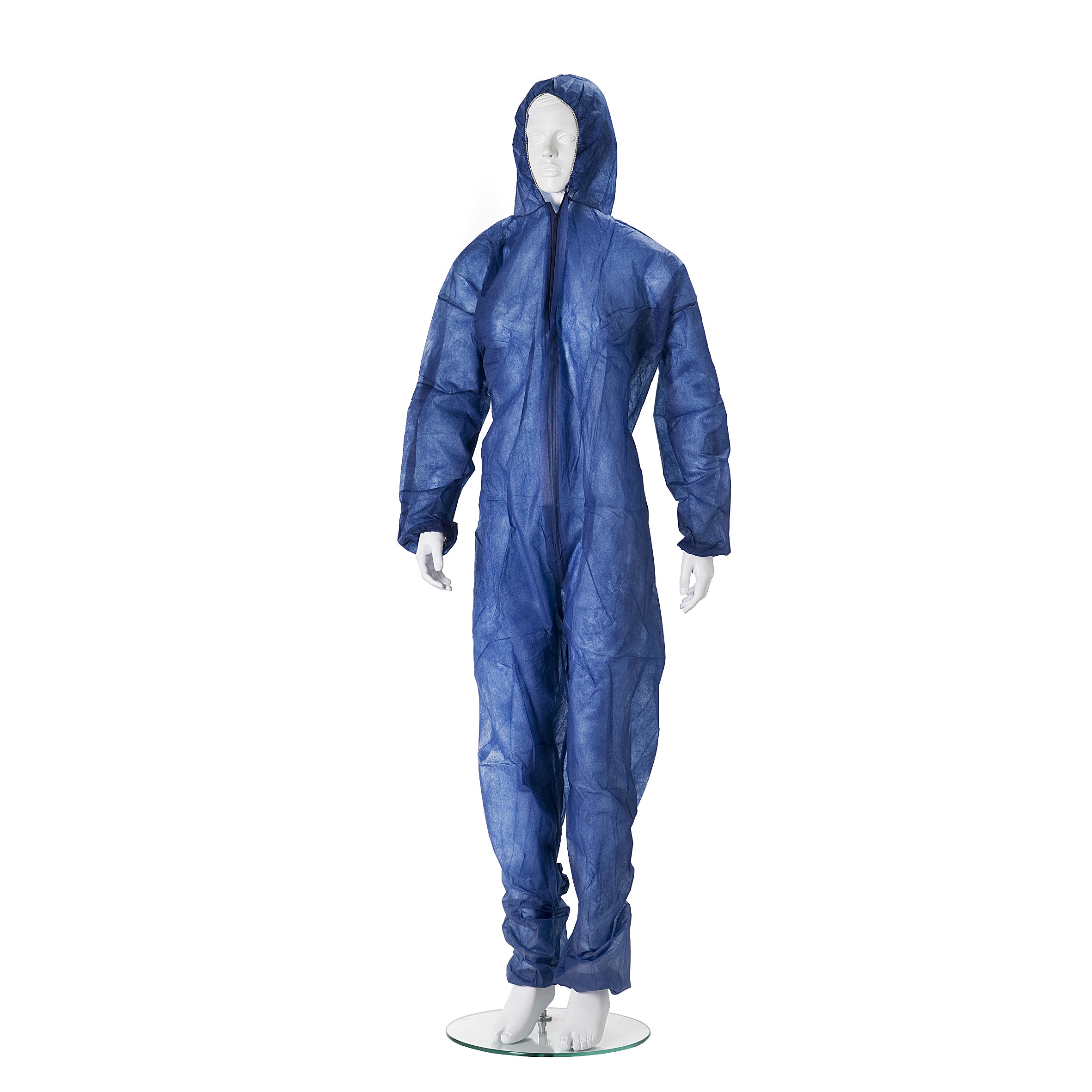 Coverall+rits met kap, maat 3XL, blauw, 28gr, 50 stuks